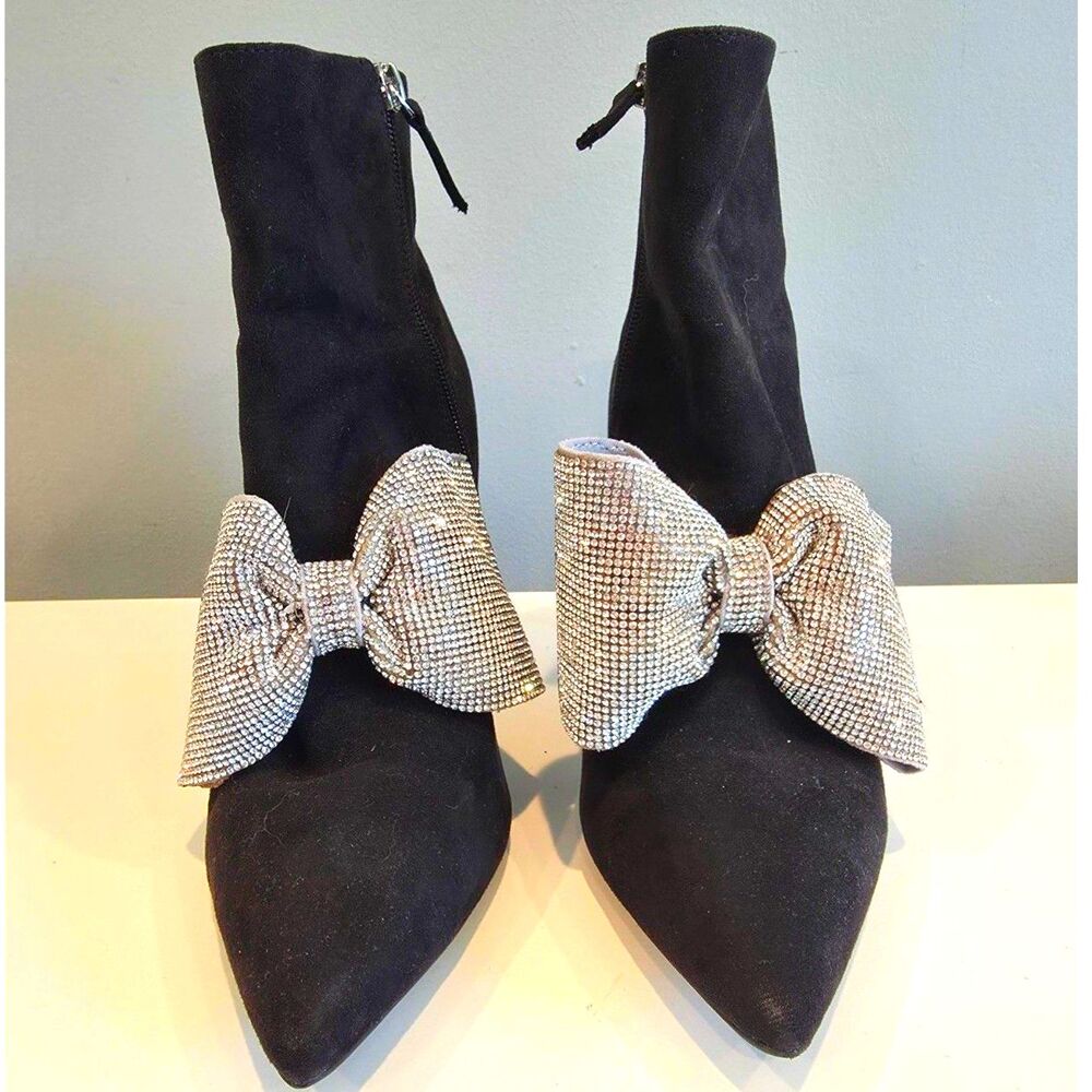 Aminah Abdul Jillil X INC Girlie Show Rhinestone Bow Booties Black Size 9.5